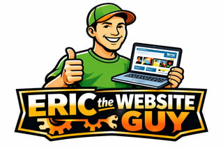 Eric the Website Guy logo showing a smiling man in green cap holding a laptop with thumbs up gesture